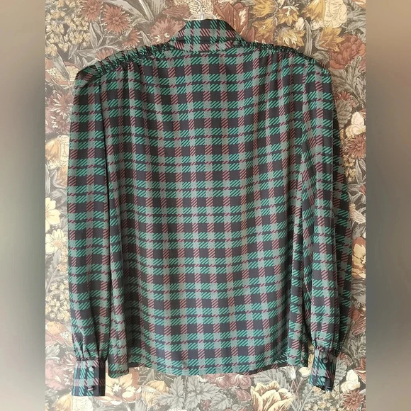 Green Plaid Tartan Chagall vintage Blouse - Picture 2 of 2